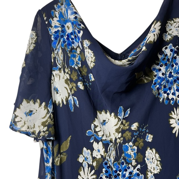 Roaman's Floral Sequin Flutter Sleeve Gown Handkerchief Hem maxi dress 24w - Picture 7 of 10